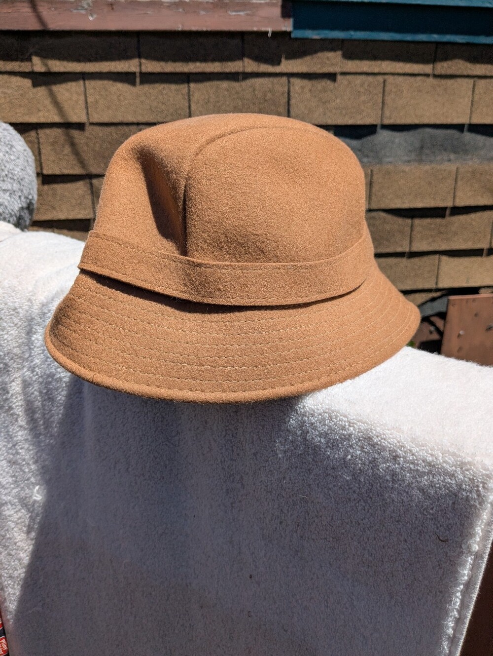 Casual Corner Tan 100% Wool Hat with Ribbon Trim
